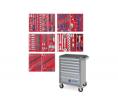 Набор инструментов в серой тележке МАСТАК ПРОФИ 299 предметов 52-07299G