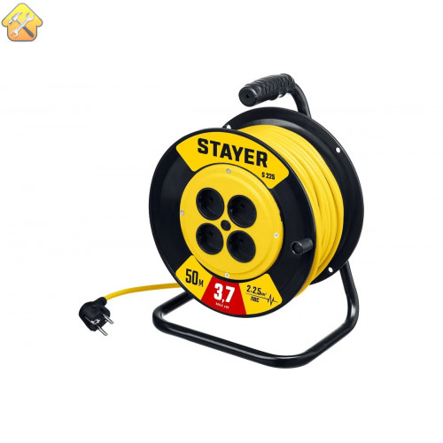 Силовой удлинитель на катушке STAYER S 225 ПВС 2x2.5 50м 3750Вт 55070-50