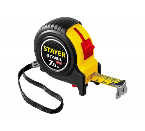 STAYER 7.5 м х 25 мм, ударостойкий, обрезиненный корпус, два фиксатора, рулетка 34131-075_z02 Professional