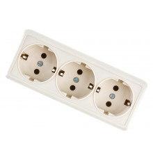 Трехместная розетка IEK РС23-3-ОК с заземляющим контактом, 16А, открытой установки, ОКТАВА, кремовый ERO31-K33-16-DC