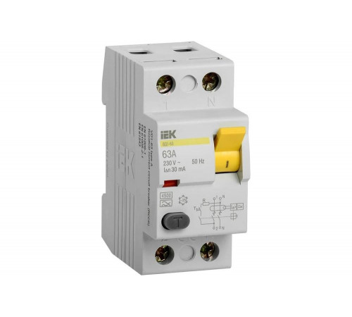 Дифференциальный выключатель IEK УЗО ВД1-63, 2Р, 63А, 30мА, тип А MDV11-2-063-030
