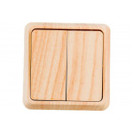 Двухклавишный выключатель IEK ВС20-2-0-ОС, 10А, открытой установки, ОКТАВА, сосна EVO20-K03-10-DC