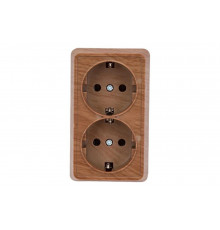 Двухместная розетка IEK РС22-3-ОД с заземляющим контактом, 16А, открытой установки, ОКТАВА, дуб ERO21-K04-16-DC