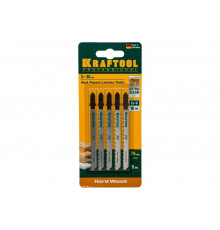 Пилки для электролобзика, Cr-V, по дереву, ДСП, ДВП, чистый рез, EU-хвостовик, шаг 2,5 мм, 75 мм, 5 шт. Kraftool 159511-2.5-S5