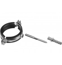 Трубный хомут с гайкой Зубр оцинкованный, в комплекте с сантехнической шпилькой и дюбелем, 1/2" 37866-20-24_z01