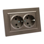 2-местная розетка IEK Brite рс12-3-бртб с заземлением, без защитных шторок, 16А, в сборе, темная бронза BR-R21-16-K45-F