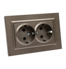2-местная розетка IEK Brite рс12-3-бртб с заземлением, без защитных шторок, 16А, в сборе, темная бронза BR-R21-16-K45-F
