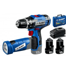 Дрель-шуруповерт ЗУБР Профессионал 12В + LED-фонарь, 2 АКБ 2Ач DL-121-22F