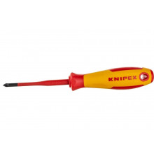 Тонкая отвёртка Knipex VDE 1000V Pozidriv PZ1 крестовая, L стержня 80 мм, 2-комп. рук-ка KN-982501SL