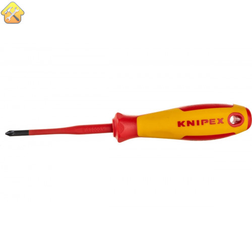 Тонкая отвёртка Knipex VDE 1000V Pozidriv PZ1 крестовая, L стержня 80 мм, 2-комп. рук-ка KN-982501SL