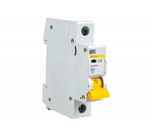 Однополюсный автоматический выключатель IEK ВА47-29 0.1, 90мм, 75мм, 20мм, Арт. MVA20-1-040-C
