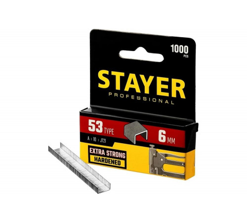STAYER скобы тип 53 (A / 10 / JT21), 6 мм, 1000 шт., закаленные, особотвердые, скобы для степлера тонкие 3159-06_z02 Professional