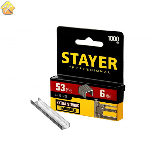 STAYER скобы тип 53 (A / 10 / JT21), 6 мм, 1000 шт., закаленные, особотвердые, скобы для степлера тонкие 3159-06_z02 Professional