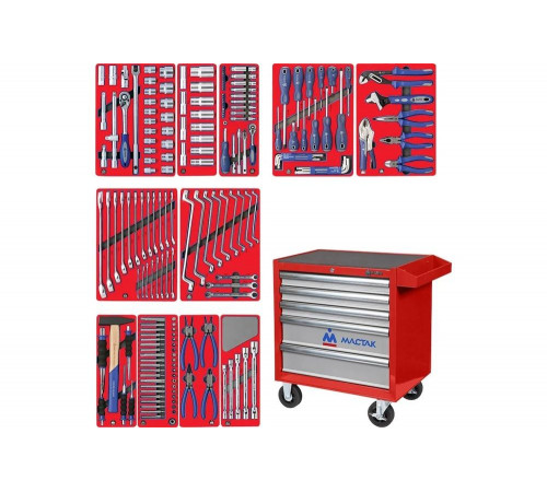 Набор инструментов МАСТЕР в красной тележке, 205 предметов МАСТАК 52-205R