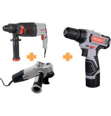 Набор инструментов Ресанта: перфоратор П-28-800К + дрель-шуруповерт ДА-12-2ЛК + угловая шлифмашина 115/800 902/11