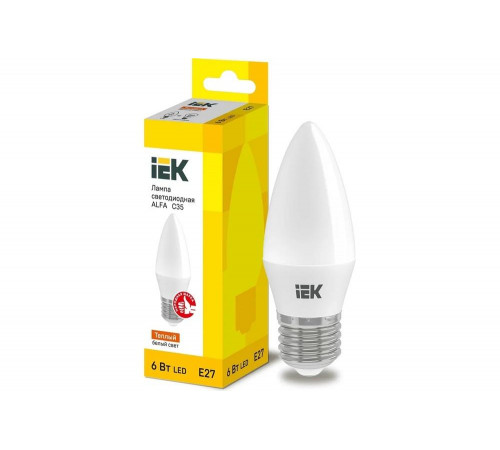 Лампа IEK LED ALFA C35 свеча 6Вт 230В 3000К E27 LLA-C35-6-230-30-E27