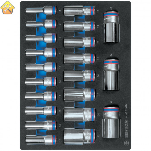 Набор глубоких торцевых головок 1/2", двенадцатигранные, 8-36 мм, ложемент, 21 предмет KING TONY 9-4221MRV