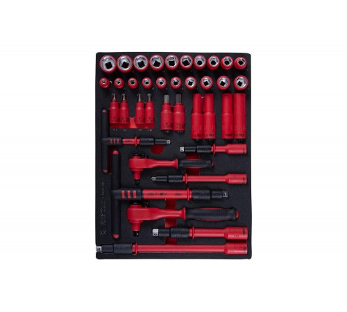 Набор торцевых диэлектрических головок с принадлежностями  KING TONY 1/4", 3/8", шестигранные, 5-19 мм, ложемент, 38 предметов 9-55VE01MRV