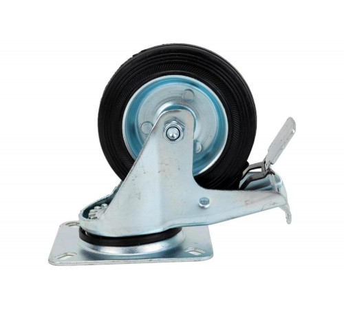 Промышленное усиленное колесо SRCb 42 100 мм, площадка, поворотное, с тормозом, черная резина, роликоподшипник TOR 1027195