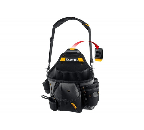 Поясная сумка 320x310 мм с быстросъёмным креплением FastClip KRAFTOOL KPB-20 плечевой ремень, 20 карманов и петель 38767