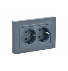 2-местная розетка IEK Brite рс12-3-брм с заземлением, без защитных шторок, 16А, в сборе, маренго BR-R21-16-K35-F