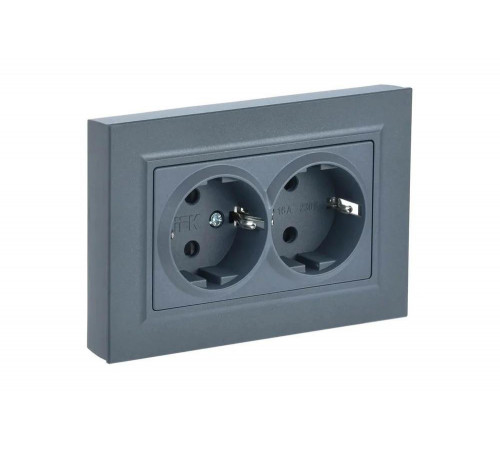 2-местная розетка IEK Brite рс12-3-брм с заземлением, без защитных шторок, 16А, в сборе, маренго BR-R21-16-K35-F