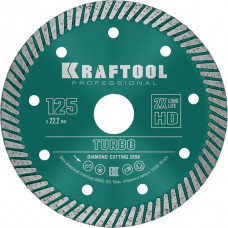 KRAFTOOL Ø 125Х22.2 мм, алмазный, сегментный, по армированному бетону, кирпичу диск отрезной TURBO 36682-125