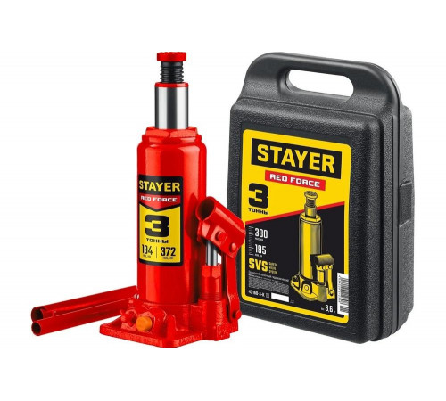 STAYER 3 т, 195-380 мм, домкрат гидравлический бутылочный RedForce 43160-3-K_z01, кейс