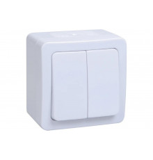 Двухклавишный выключатель IEK ВС20-2-0-ГПБ, открытой установки, IP54, цвет клавиши белый, ГЕРМЕС PLUS EVMP20-K01-10-54-EC