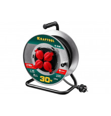 Удлинитель на катушке KRAFTOOL 30м, 3700Вт, 4 гнезда, IP44, КГ 3х1.5 кв.мм, 55085-30