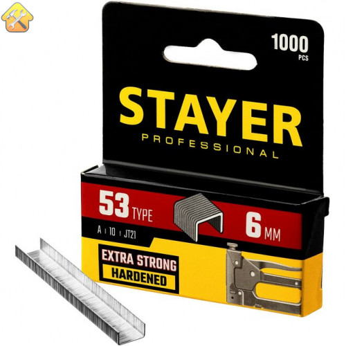 STAYER скобы тип 53 (A / 10 / JT21), 6 мм, 1000 шт., закаленные, особотвердые, скобы для степлера тонкие 3159-06_z02 Professional