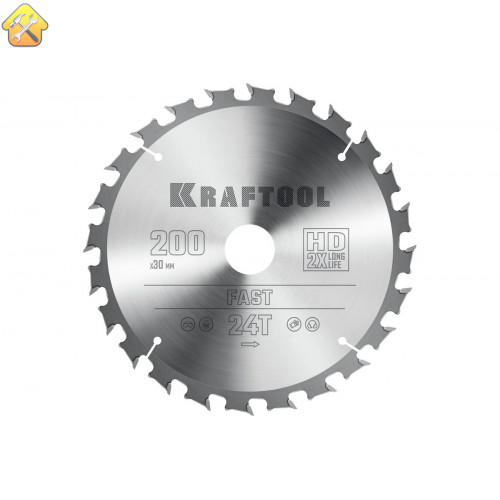 Диск пильный по дереву KRAFTOOL Fast 200x30 мм, 24Т 36950-200-30