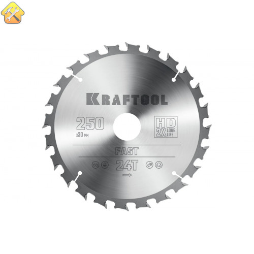 Диск пильный по дереву KRAFTOOL Fast 250x30 мм, 24Т 36950-250-30