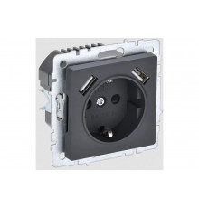 1-местная розетка IEK Brite с заземлением с защитными шторками 16а с usb a+a 5в 3,1а рюш10-2-брг графит BR-R14-16-U21-D31-K53