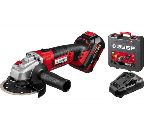 ЗУБР 18В, 1 АКБ (4Ач), в кейсе, углошлифовальная машина УШМ-18-125-41 Мастер
