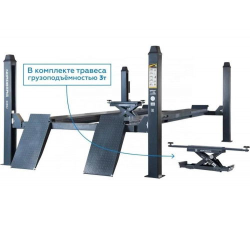 Подъемник 4-стоечный NORDBERG 5 т, c ручной траверсой 3 т N433, для сход-развала, 380 В, возд. снятие, серый 4450_AG(M)