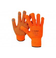 Утепленные, акриловые перчатки с защитой от скольжения Зубр ЭКСПЕРТ 10 класс, сигнальный цвет, р.L-XL 11464-XL