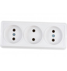 Трехместная розетка IEK РС23-2-ОБ, без заземляющего контакта, 10А, открытой установки, ОКТАВА, белый ERO30-K01-10-DC