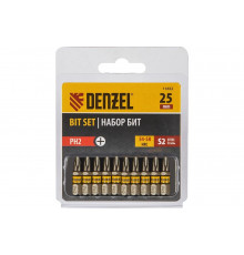 Набор бит PH2, 25 мм, сталь S2, шестигранный профиль, 10 шт Denzel 11652