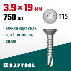 KRAFTOOL 19 х 3.9 мм, 750 шт., нержавеющие саморезы DS-C с потайной головкой 300932-39-019