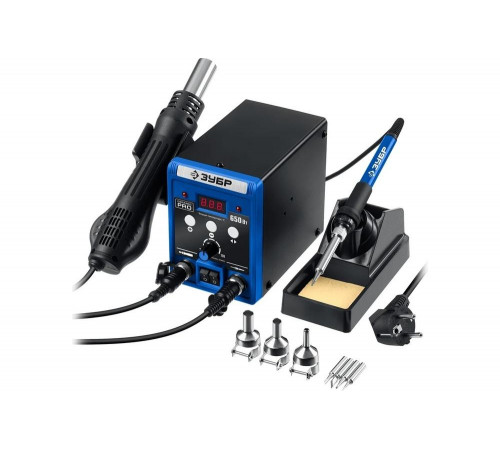 Ремонтная паяльная станция ЗУБР Пср-650 2-в-1,100-500°С, 650 Вт 55427