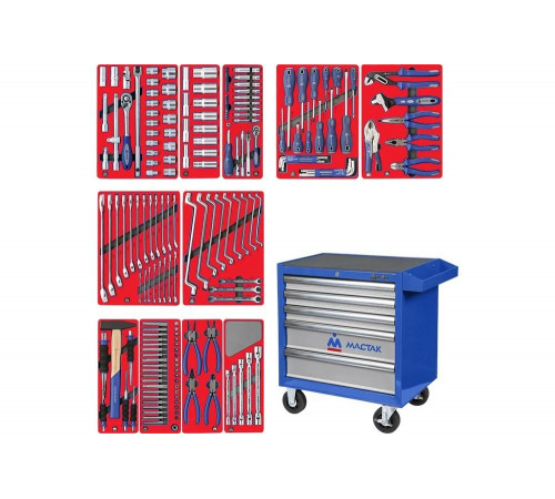 Набор инструментов МАСТЕР в синей тележке, 205 предметов МАСТАК 52-205B
