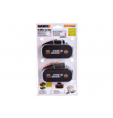 Комплект из 2х Аккумуляторов 2х20В 4.0 А/ч . WORX WA3553.2
