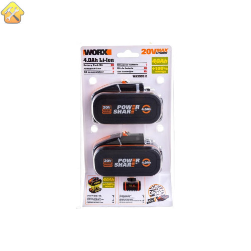 Комплект из 2х Аккумуляторов 2х20В 4.0 А/ч . WORX WA3553.2