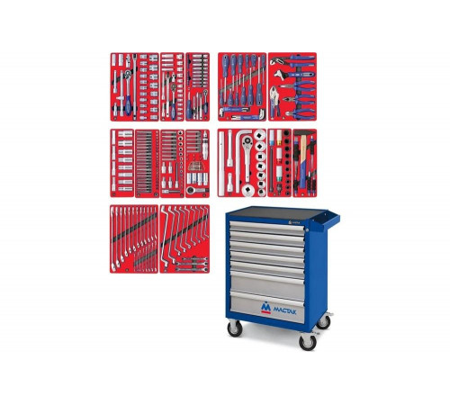 Набор инструментов в синей тележке МАСТАК ПРОФИ 299 предметов 52-07299B
