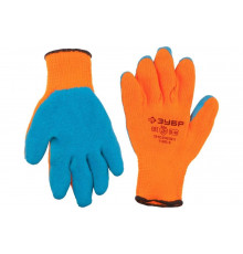 Утепленные, акриловые перчатки с рельефным латексным покрытием Зубр ЭКСПЕРТ 10 класс, сигнальный цвет, р.S-M 11465-S