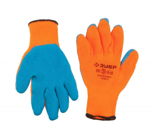 ЗУБР S-M, 10 класс, с рельефным латексным покрытием, сигнальный цвет, перчатки утепленные акриловые УРАЛ 11465-S Профессионал