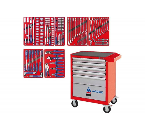 Набор инструментов в красной тележке MACTAK СТАРТ 161 предмет 52-05161R01