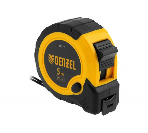 Рулетка Denzel 5 м, 19 мм, двухкомпонентный корпус, кнопка-пауза 31542