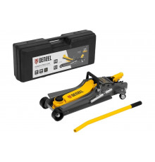 Домкрат гидравлический подкатной Denzel с фиксатором, 2,5 т, 85-385 мм, в пласт. кейсе 51233